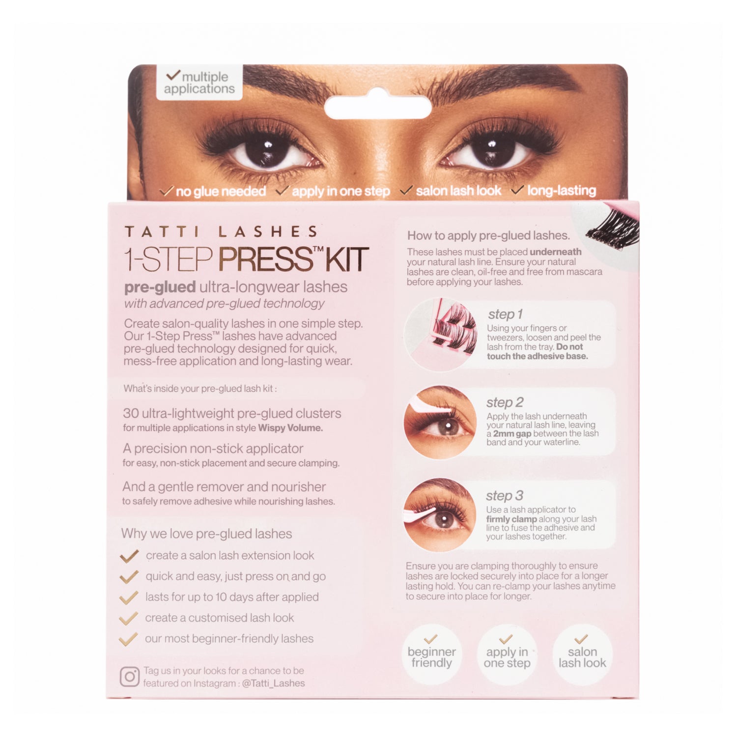 1-Step Press™ Pre-Glued Cluster Lash Kit - Wispy Volume