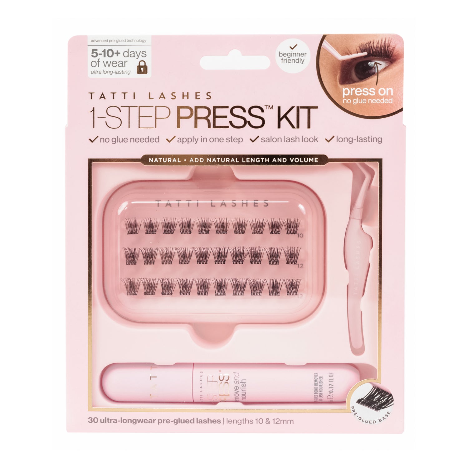 1-Step Press™ Pre-Glued Cluster Lash Kit (Includes Applicator & Remover)