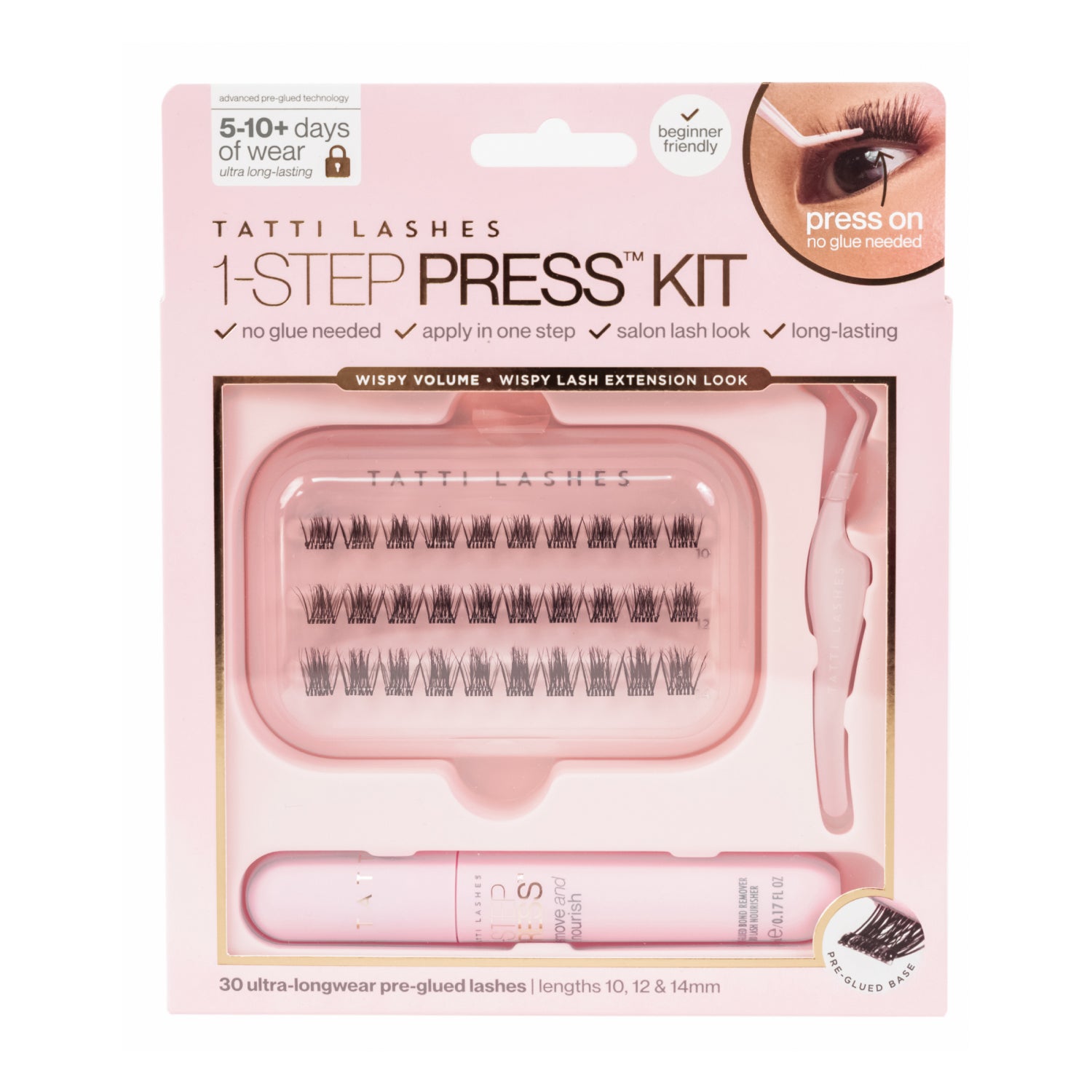 1-Step Press™ Pre-Glued Cluster Lash Kit - Wispy Volume